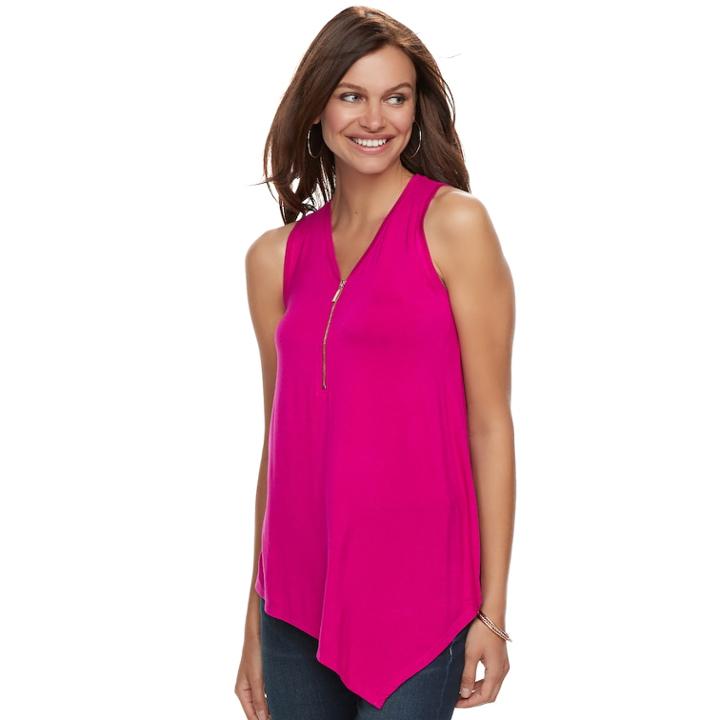 Women's Apt. 9&reg; Asymmetrical Zipper Accent Tank, Size: Small, Dark Pink