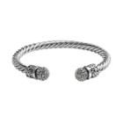 Crystal Silver-plated Twist Cuff Bracelet, Women's, Size: 7.5, Black