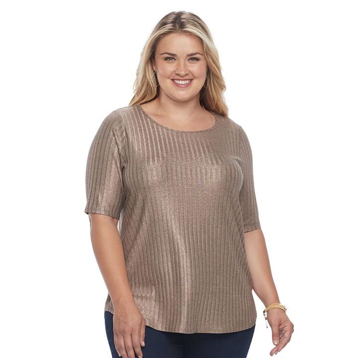 Plus Size Apt. 9&reg; Essential Elbow Sleeve Tee, Women's, Size: 0x, Dark Beige
