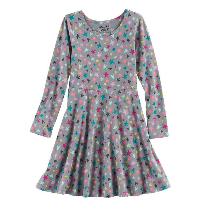 Girls 4-10 Jumping Beans&reg; Long-sleeved Print Skater Dress, Size: 5, Med Grey