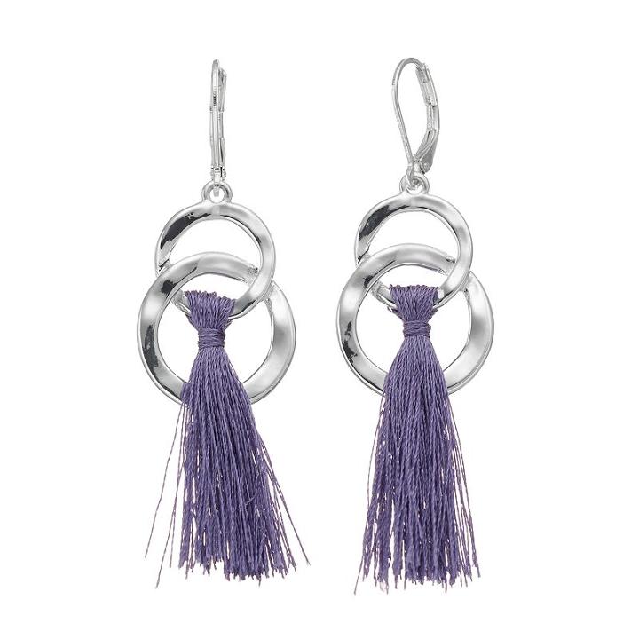 Dana Buchman Purple Tassel Interlocked Nickel Free Hoop Earrings, Women's