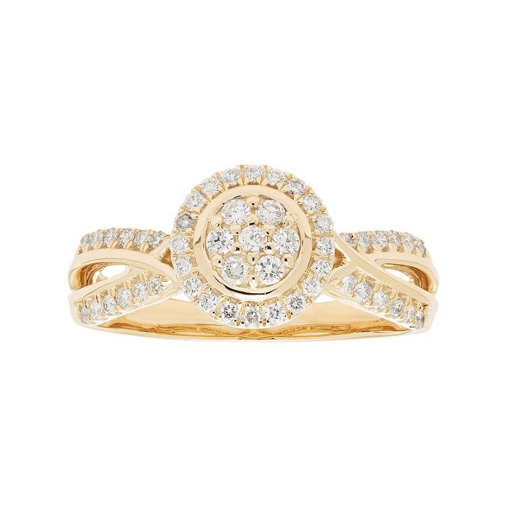 10k Gold 3/8 Carat T.w. Diamond Cluster Halo Engagement Ring, Women's, Size: 5.50, White