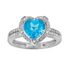 Sterling Silver Blue Topaz And Diamond Accent Heart Frame Ring, Women's, Size: 7
