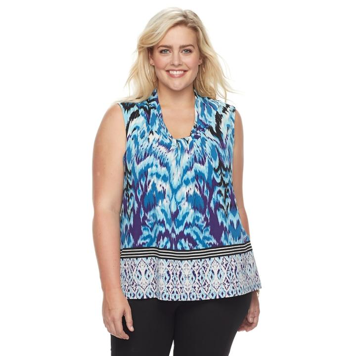 Plus Size Dana Buchman Pleated V-neck Tank, Women's, Size: 3xl, Brt Blue