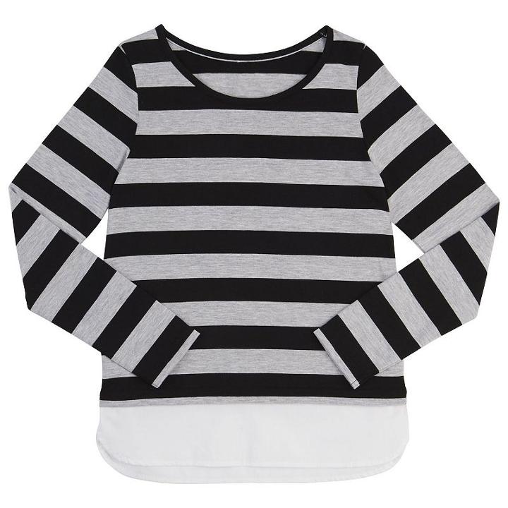 Girls Plus Size French Toast Striped Long-sleeve Top, Girl's, Size: 10-12 Plus, Black