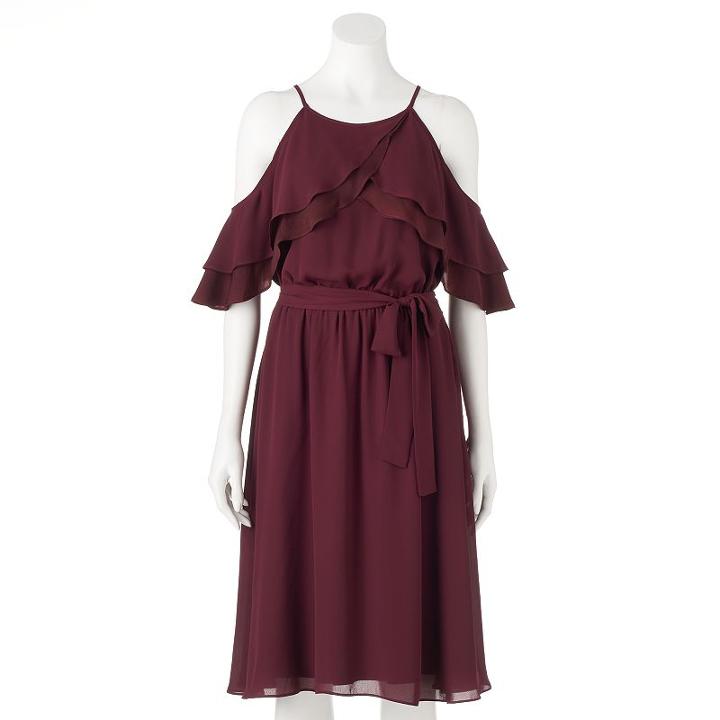 Women's Jennifer Lopez Chiffon Cold-shoulder Dress, Size: Large, Dark Red