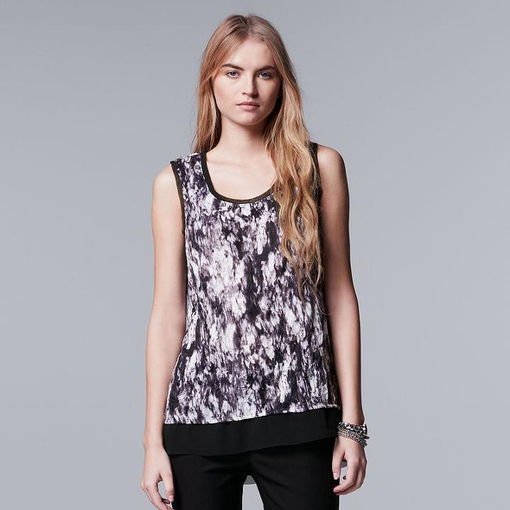 Women's Simply Vera Vera Wang Crinkle Tank Top, Size: Medium, Drk Purple