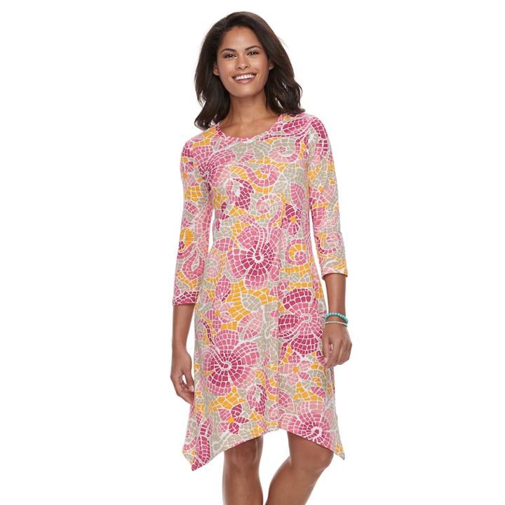 Women's Caribbean Joe Sharkbite Hem Printed Dress, Size: Small, Med Pink