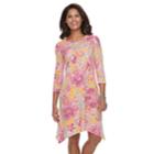 Women's Caribbean Joe Sharkbite Hem Printed Dress, Size: Small, Med Pink