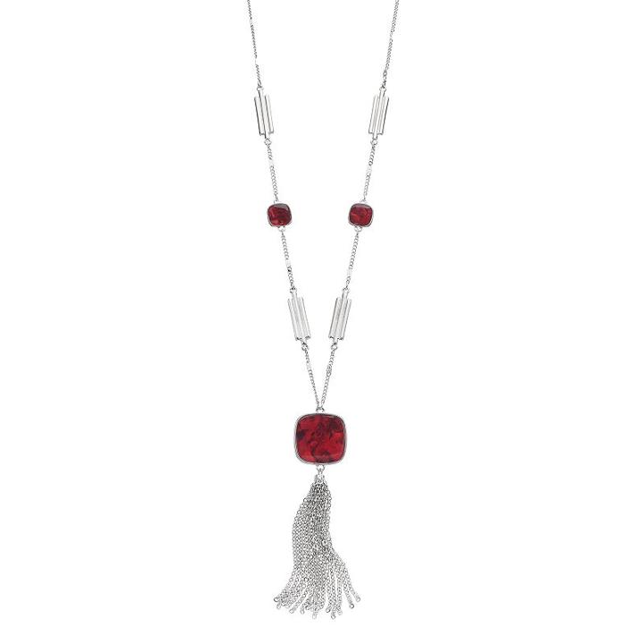 Red Simulated Abalone Long Tassel Necklace, Women's