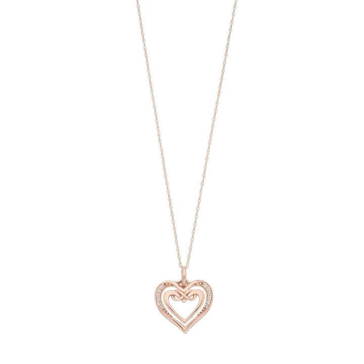 10k Rose Gold Diamond Accent Double Heart Pendant, Women's, Size: 18, White