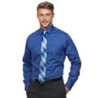 Men's Van Heusen Fitted Athletic Solid Lux Sateen No Iron Spread Collar Dress Shirt, Size: 17-34/35, Blue (navy)