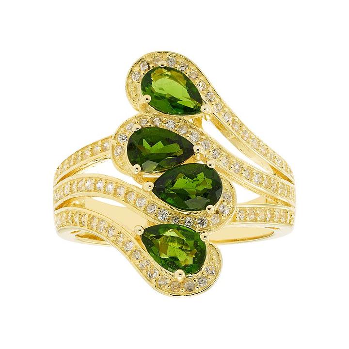 14k Gold Over Silver Chrome Diopside & White Zircon Ring, Women's, Size: 8, Green
