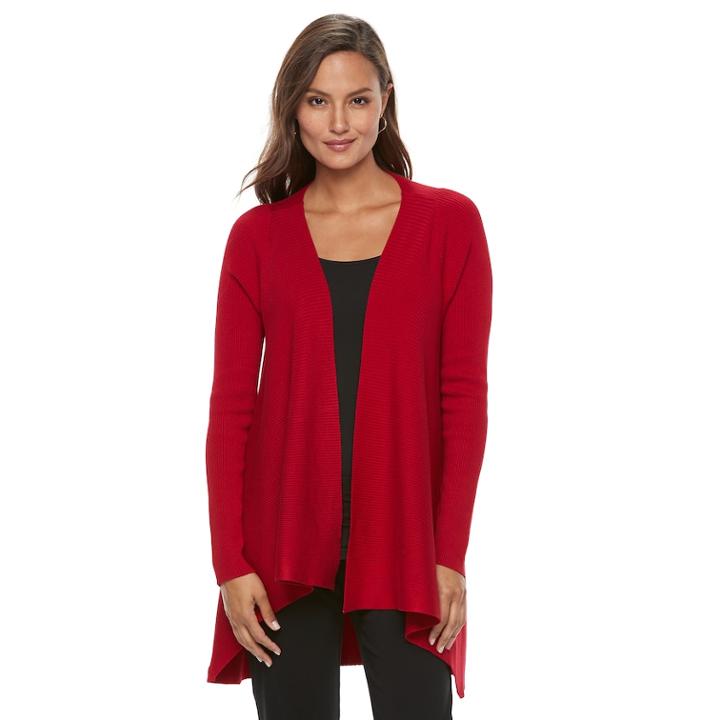 Women's Dana Buchman Open-front Ribbed Cardigan, Size: Xl, Dark Pink