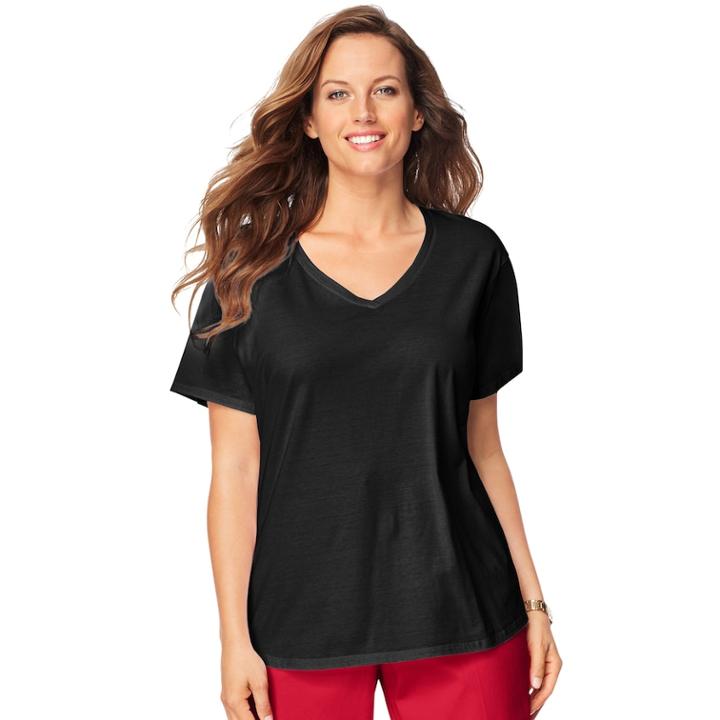 Plus Size Just My Size Solid V-neck Tee, Women's, Size: 2xl, Black