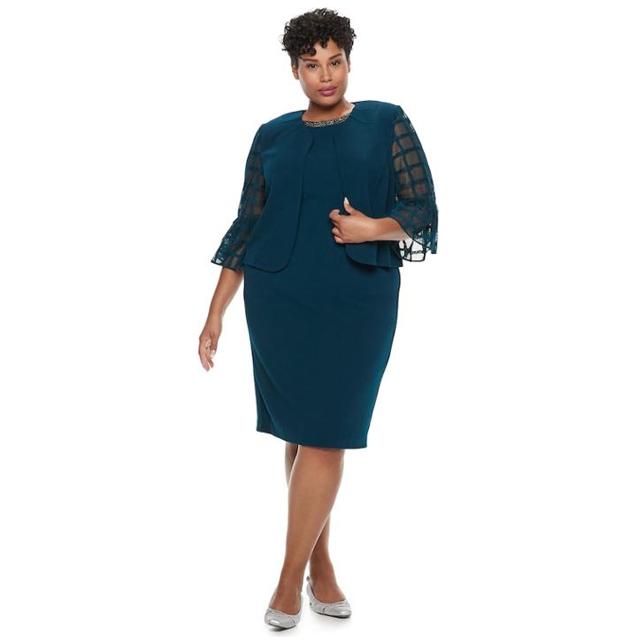 Plus Size Maya Brooke Embellished Sheath Dress & Lace Jacket Set, Women's, Size: 14 W, Green