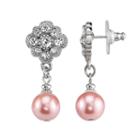 1928 Flower Pink Simulated Pearl Drop Earrings, Women's