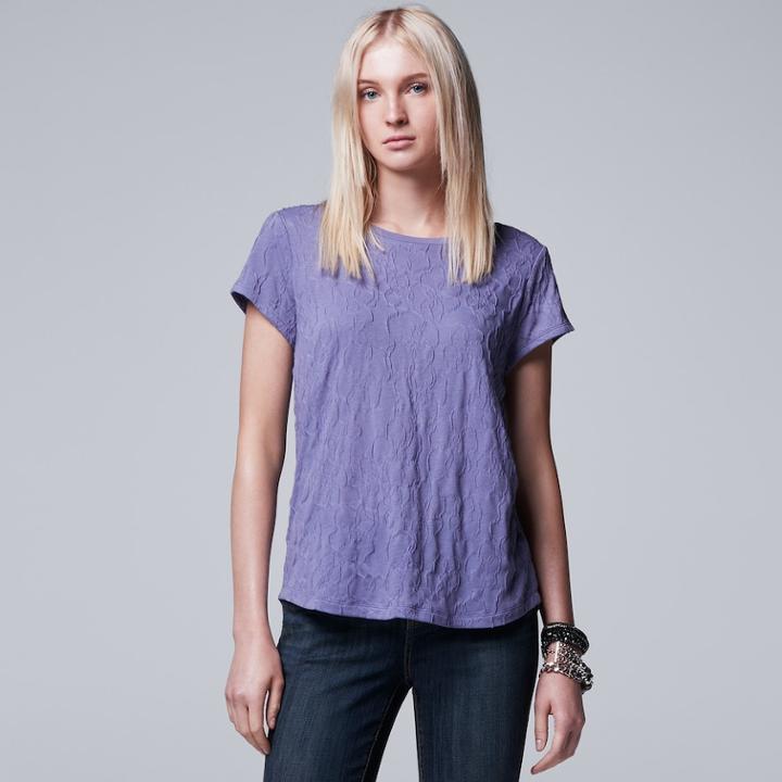 Women's Simply Vera Vera Wang Floral Jacquard Tee, Size: Xs, Med Purple