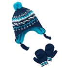 Baby Boy Carter's Fairisle Knit Trapper Hat & Mittens Set, Size: 0-9 Months, Blue