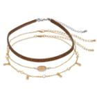 Mudd&reg; Glittery Cord, Two Tone Disc & Shaky Teardrop Choker Necklace Set, Women's, Lt Brown