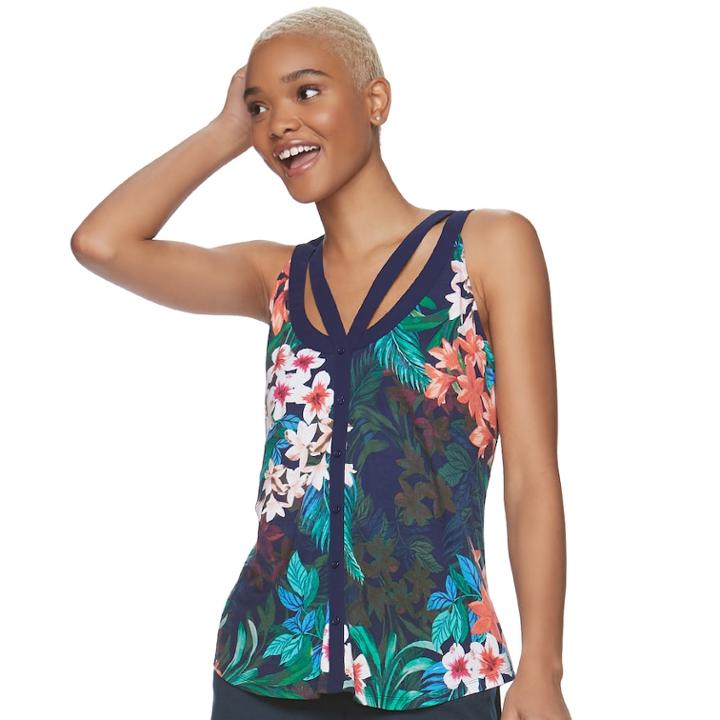 Juniors' Candie's&reg; Cutout Button Front Tank, Teens, Size: Medium, Light Blue