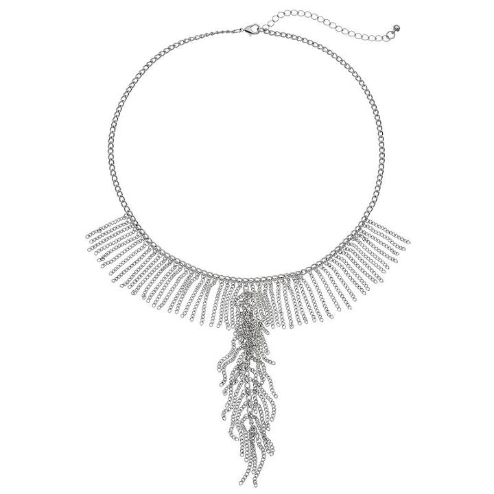 Fringe Y Statement Necklace, Women's, Silver