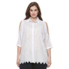Plus Size Design 365 Pointelle Cold-shoulder Top, Women's, Size: 1xl, White