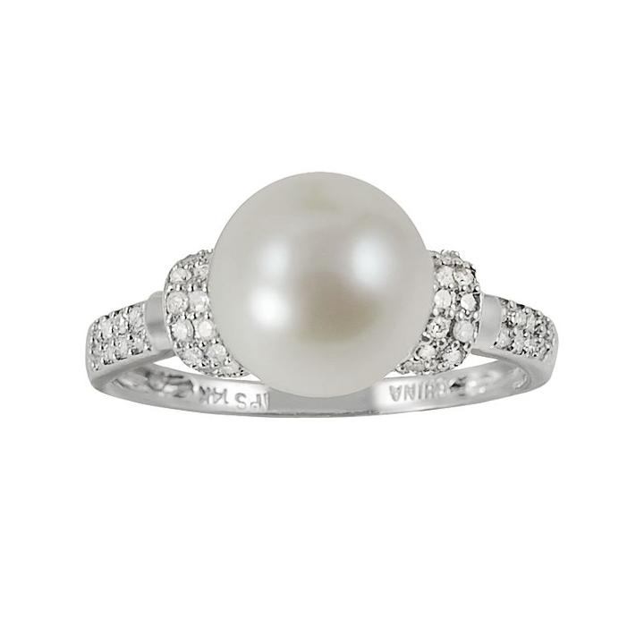 14k White Gold .21-ct. T.w. Diamond And Freshwater Cultured Pearl Ring, Women's, Size: 5