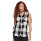 Plus Size Rock & Republic&reg; High-low Sleeveless Plaid Shirt, Women's, Size: 1xl, Black