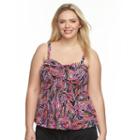 Plus Size A Shore Fit Tummy Slimmer Mesh Tankini Top, Women's, Size: 18 W, Pink