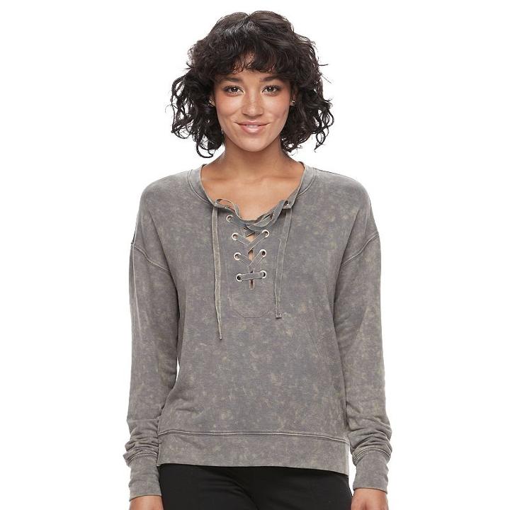 Juniors' Mudd&reg; Lace-up Sweatshirt, Teens, Size: Large, Med Grey