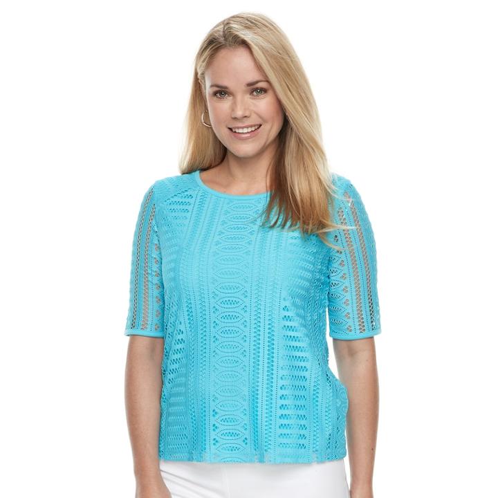 Petite Dana Buchman Lace Tee, Women's, Size: S Petite, Med Blue