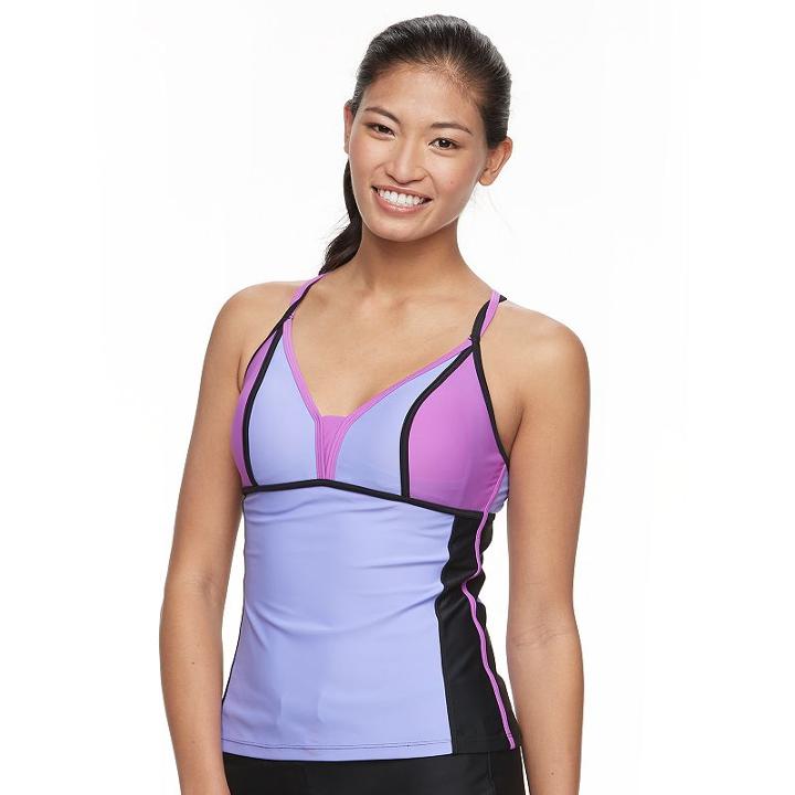 Women's Free Country Colorblock Double-strap Tankini Top, Size: Medium, Purple Oth