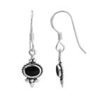 Sterling Silver Onyx Oval Bali Drop Earrings, Women's, Black