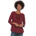 Women's Sonoma Goods For Life&trade; Embroidered Yoke Top, Size: Small, Dark Red