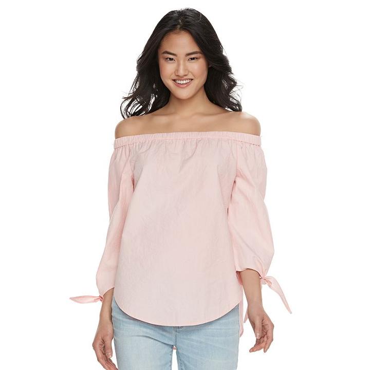 Juniors' So&reg; Poplin Off The Shoulder Top, Girl's, Size: Xl, Lt Orange
