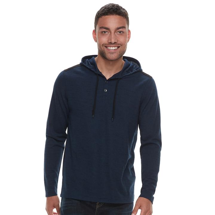 Men's Rock & Republic Hooded Thermal Tee, Size: Medium, Dark Blue