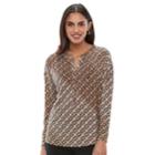 Women's Dana Buchman Printed Splitneck Top, Size: Small, Beig/green (beig/khaki)