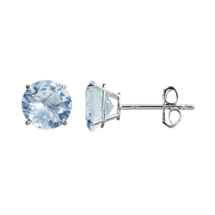 Everlasting Gold Gemstone Aquamarine 10k White Gold Stud Earrings, Women's, Blue