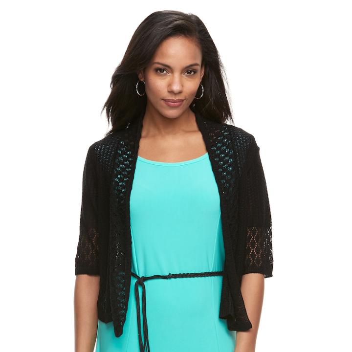 Women's Nina Leonard Crocheted Bolero, Size: Large, Black