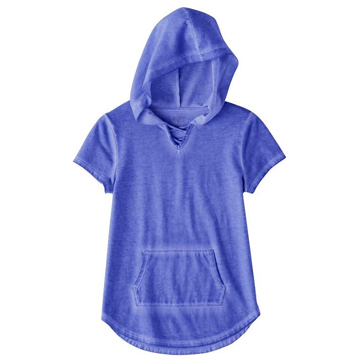 Girls 7-16 & Plus Size So&reg; Short Sleeve Sparkle Hooded Pullover, Size: 7-8, Dark Blue