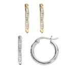 Chrystina 14k Gold Plated & Silver Plated Crystal Hoop Earring Set, Women's, White