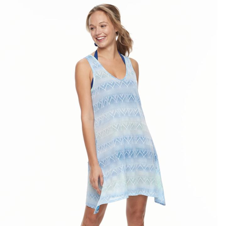 Women's Portocruz Ombre Tie-back Sharkbite Cover-up Dress, Size: Large, Med Blue