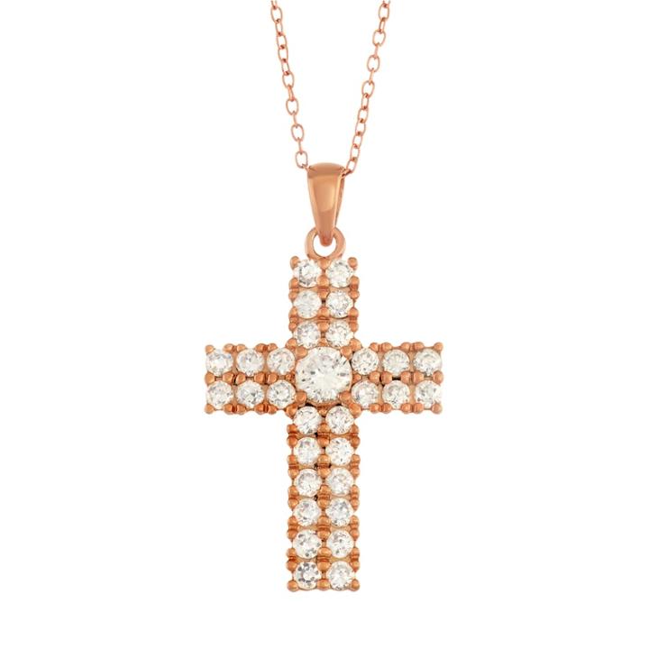 Lily & Lace 14k Rose Gold Plated Cubic Zirconia Cross Pendant Necklace, Women's, Size: 18, White