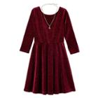 Girls 7-16 Lilt Glitter Velvet 3/4-length Sleeve Skater Dress With Necklace, Girl's, Size: 10, Dark Red
