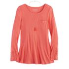 Girls 7-16 & Plus Size Mudd&reg; Ribbed Pocket Jegging Tee With Necklace, Size: 12, Lt Orange