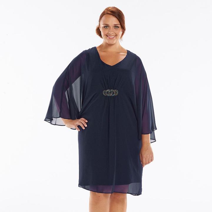Plus Size Connected Apparel Embellished Chiffon Kimono Dress, Women's, Size: 16 W, Blue (navy)