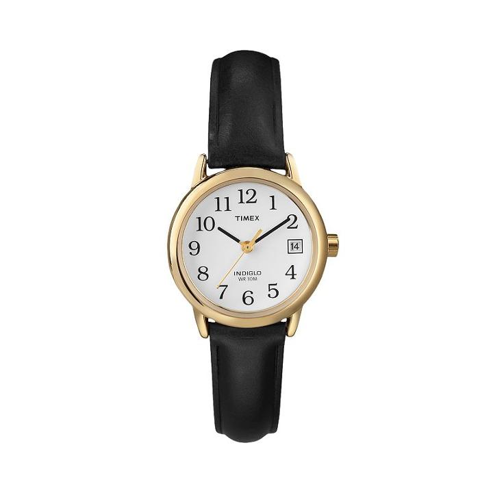 Timex Women's Leather Watch - T2h341, Size: Small, Black
