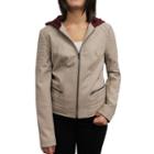 Women's Coffee Shop Hooded Faux-leather Motorcycle Jacket, Size: Xl, White