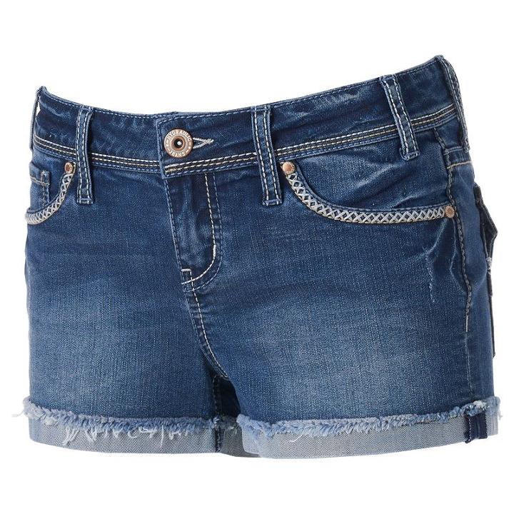 Juniors' Hydraulic Bailey Frayed Jean Shortie Shorts, Girl's, Size: 17, Blue